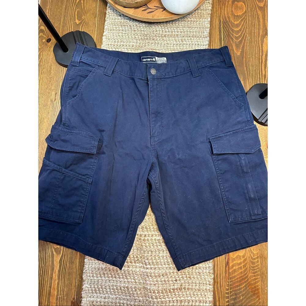 Carhartt Relaxed Fit Shorts Men's 38 Navy Blue Rugged Flex Canvas Cargo Relaxed